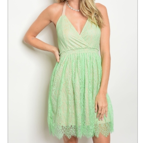 Dresses & Skirts - NWT Mint Lace Overlay Halter Babydoll Party Dress